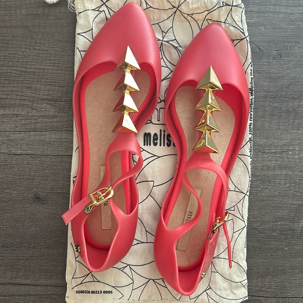 Melissa Women's Doris Arrow Pointed Toe Flats - Coral